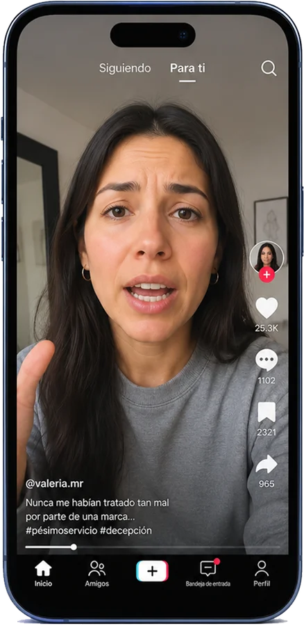 Video en TikTok donde una usuaria se queja de una marca sin escribir su nombre